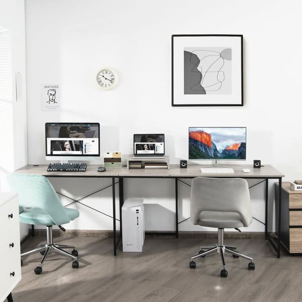 Computer skrivebord, 95 tommer 2-personers L-formet Langt Vendbart Computer Skrivebord med Monitorstander, 95x24x29 tommer, Grå