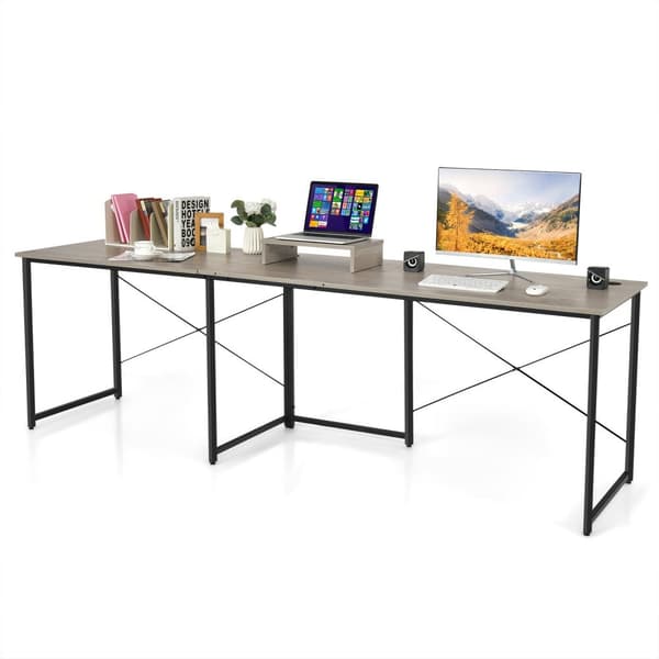 Computer skrivebord, 95 tommer 2-personers L-formet Langt Vendbart Computer Skrivebord med Monitorstander, 95x24x29 tommer, Grå