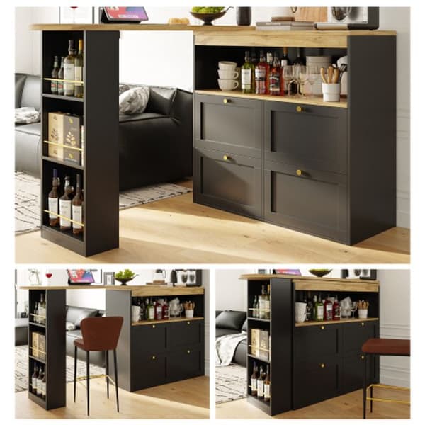 Barre som svänger 360° (kropp 105 x 39 x 102 cm) med 4 lådor och öppna hyllor för matrum/kontor/vardagsrum, etc.