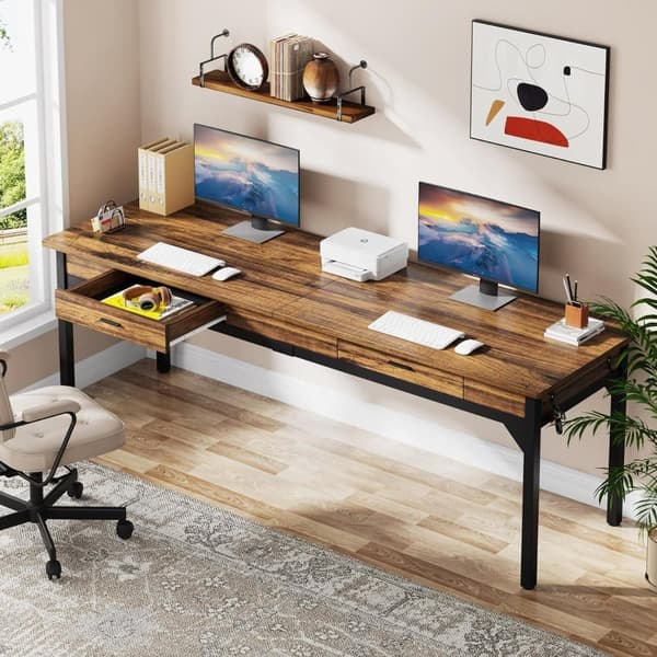 Tribesigns-tietokonepöytä, tuplapitkä työpöytä, 200 x 60 x 82 cm, työpöytä, teollinen tyyli