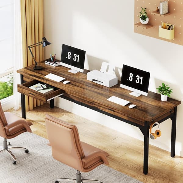 Tribesigns-tietokonepöytä, tuplapitkä työpöytä, 200 x 60 x 82 cm, työpöytä, teollinen tyyli