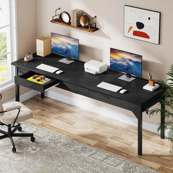 Tribesigns-tietokonepöytä, tuplapitkä työpöytä, 200 x 60 x 82 cm, työpöytä, teollinen tyyli