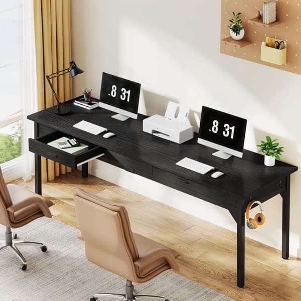 Tribesigns-tietokonepöytä, tuplapitkä työpöytä, 200 x 60 x 82 cm, työpöytä, teollinen tyyli