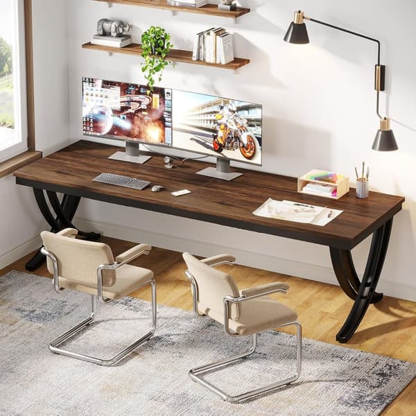 Tribesigns Tietokonepöytä, Kirjoituspöytä, 200 x 70 x 75 cm, Työpöytä, Teollinen Tyyli, Rustiikkisen Ruskea