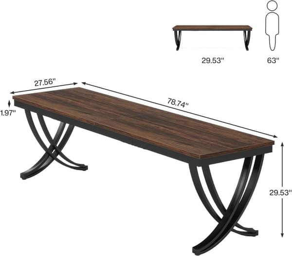 Tribesigns Tietokonepöytä, Kirjoituspöytä, 200 x 70 x 75 cm, Työpöytä, Teollinen Tyyli, Rustiikkisen Ruskea