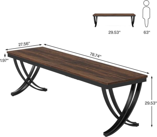 Tribesigns Tietokonepöytä, Kirjoituspöytä, 200 x 70 x 75 cm, Työpöytä, Teollinen Tyyli, Rustiikkisen Ruskea