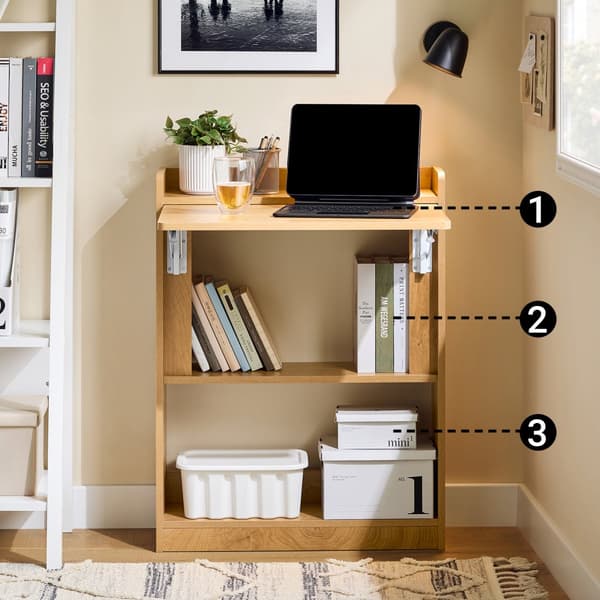 SoBuy Fällbart skrivbord med hyllor – Perfekt för små utrymmen | 63x58x82cm Natur FWT92-N