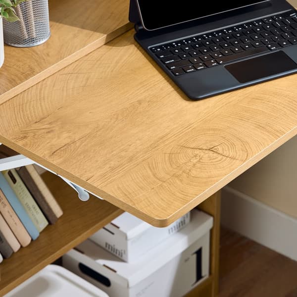 SoBuy Fällbart skrivbord med hyllor – Perfekt för små utrymmen | 63x58x82cm Natur FWT92-N