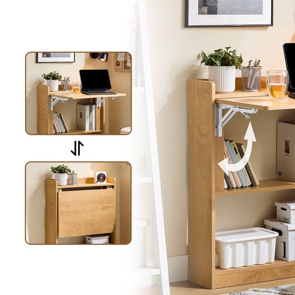 SoBuy Fällbart skrivbord med hyllor – Perfekt för små utrymmen | 63x58x82cm Natur FWT92-N