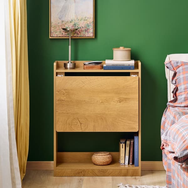 SoBuy Fällbart skrivbord med hyllor – Perfekt för små utrymmen | 63x58x82cm Natur FWT92-N
