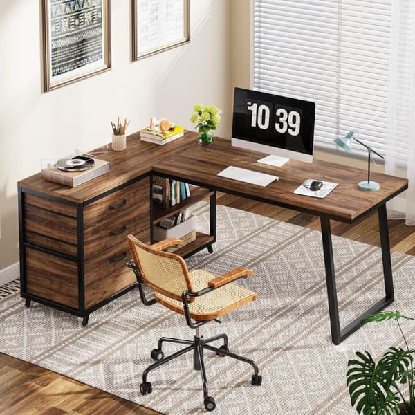 Tribesigns Datorbord, L-format Hörnskrivbord med 3 Lådor, Arbetsstation, 135 x 100 x 75 cm