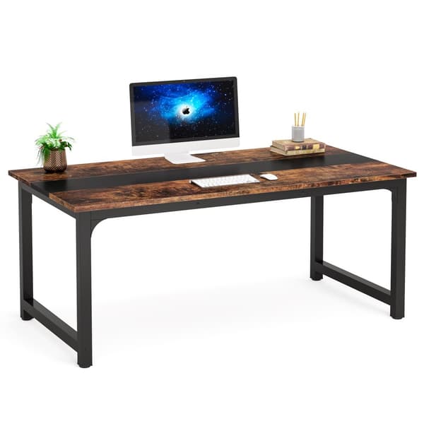Tribesigns tietokonepöytä, työpöytä, 160 x 80 x 75 cm, työpöytä, teollinen tyyli, rustiikkinen ruskea ja musta
