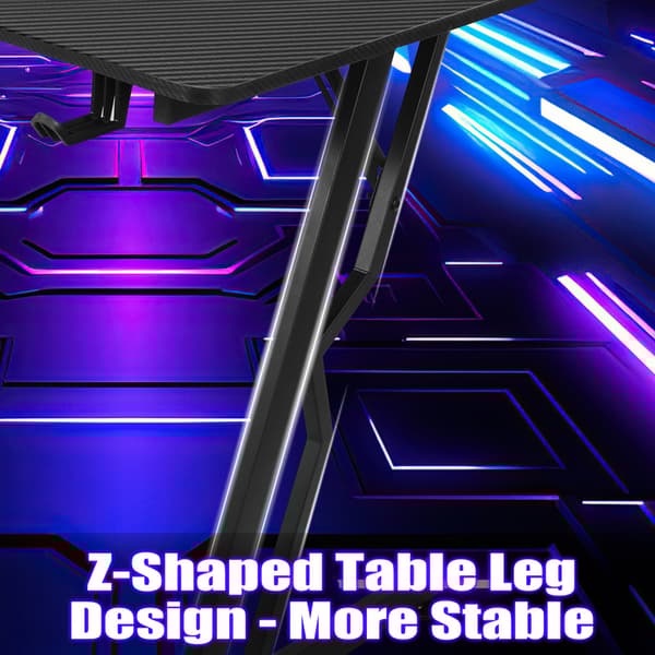 Gamingbord 140 x 60 cm, Gamingbord med kolfiberskiva, Ergonomiskt spelbord, Svart