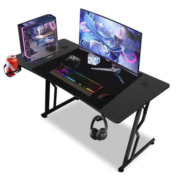Gamingbord 140 x 60 cm, Gamingbord med kolfiberskiva, Ergonomiskt spelbord, Svart