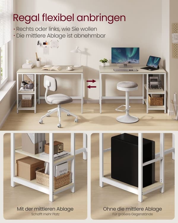 Rootz träskrivbord med 2 hyllor - kontorsbord - arbetsstation - rymdbesparande - 60 cm x 120 cm x 76 cm