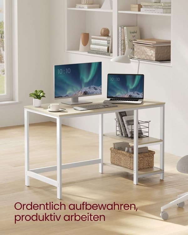 Rootz träskrivbord med 2 hyllor - kontorsbord - arbetsstation - rymdbesparande - 60 cm x 120 cm x 76 cm