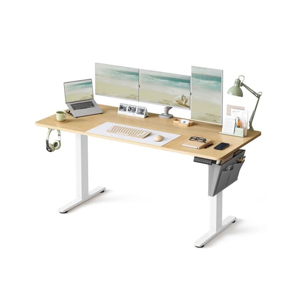 Rootz höjdjusterbar elektrisk skrivbord - stående skrivbord - sitstand skrivbord - ergonomisk design - 160 cm x 70 cm x (72-120) cm - vit, browncolors