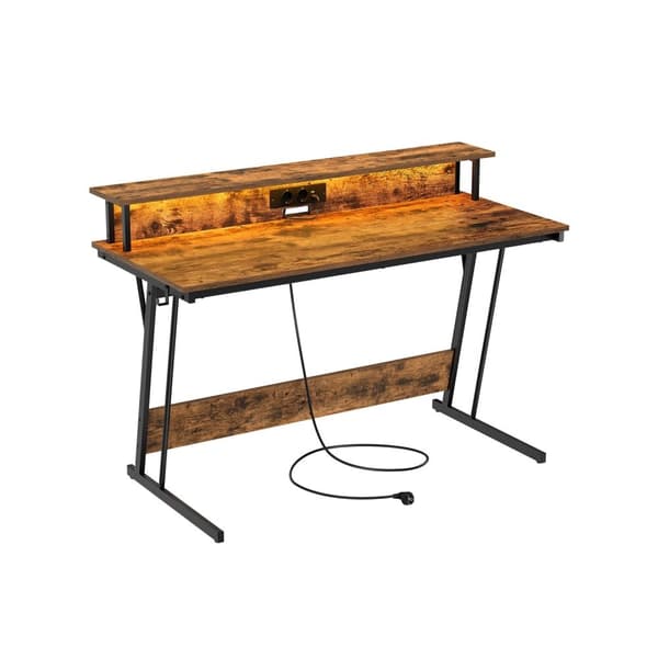 Rootz Desk With Monitor Stand - Office Table - Workstation - Vintage Brown Style - 55 x 135 x 76 cm - Hållbar träspånskiva och stål