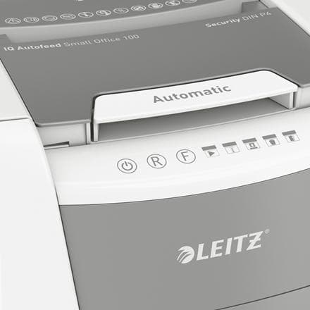 Leitz IQ Autofeed 100 Silent Paperinsilppuri P-4-silppurit, joissa on juuttumisenestotekniikka koti-/kotityöpaikalle - Syöttää jopa 100 A4-arkkia - Si