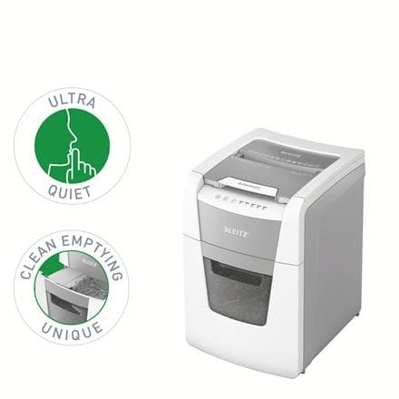 Leitz IQ Autofeed 100 Silent Paperinsilppuri P-4-silppurit, joissa on juuttumisenestotekniikka koti-/kotityöpaikalle - Syöttää jopa 100 A4-arkkia - Si