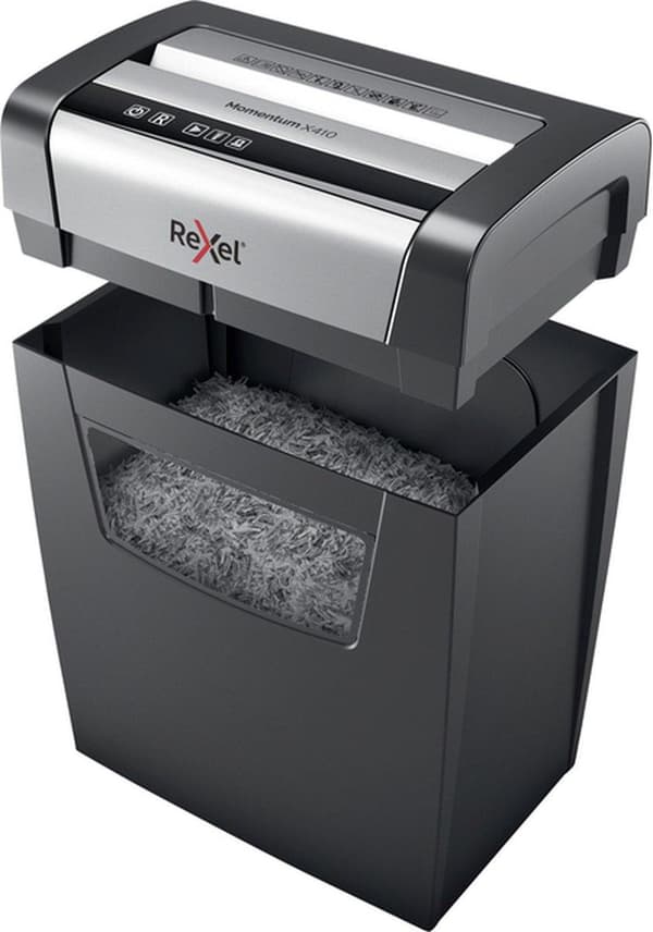 Rexel Silent Paperinsilppuri Momentum X410 kotitoimistoon / kotityöpaikalle - P-4 silppuria - Syöttää jopa 10 A4-arkkia - Silppua asiakirjat niiteillä