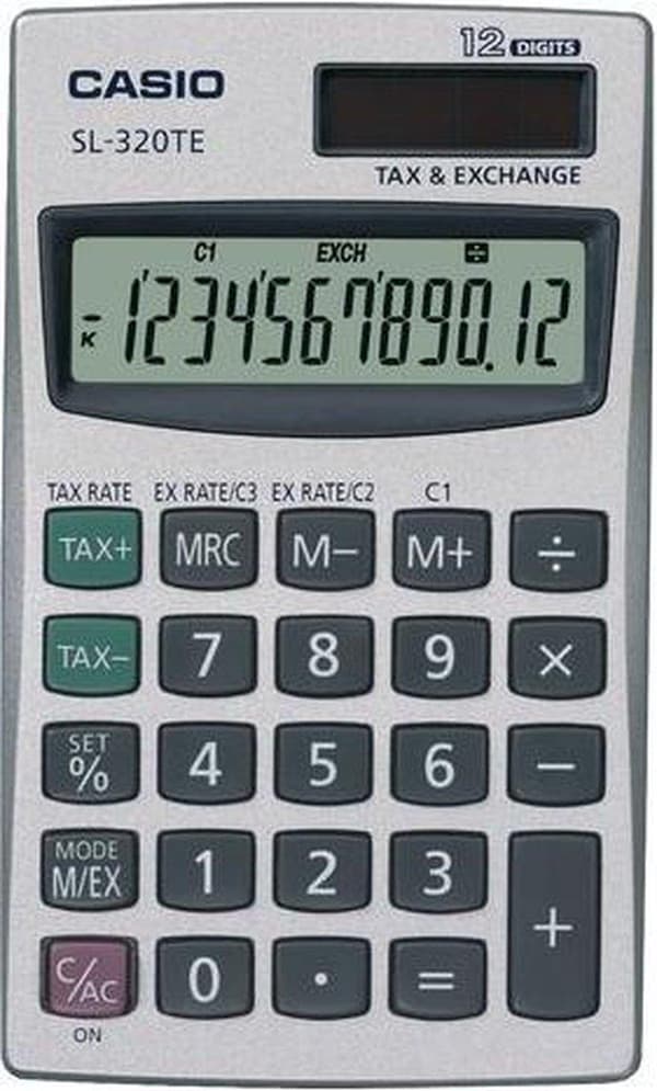 Casio SL-320TER+ Taskulaskin aurinkoenergialla, paristokäyttöinen Sininen Näyttöpaikkojen lukumäärä: 12