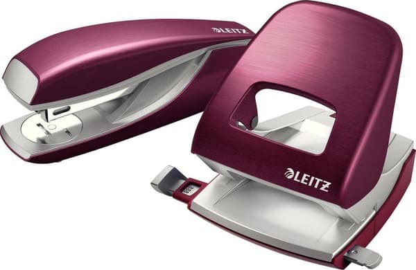 Leitz Style Metal Office Rei'itin - Rei'ittää jopa 30 arkkia - Kansioihin ja rengaskansioon - Granaatinpunainen - Ihanteellinen kotitoimistoon/kotityö