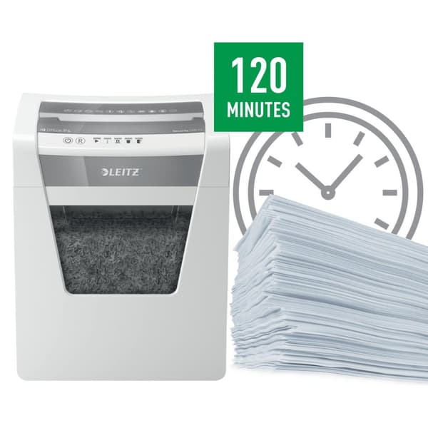 Leitz Paper Shredder IQ Office P4 jumiutumisenestotekniikalla - Toimisto- ja kotityöskentelyyn - P-4 Silppurit - Syöttää jopa 15 arkkia - Silppua asia