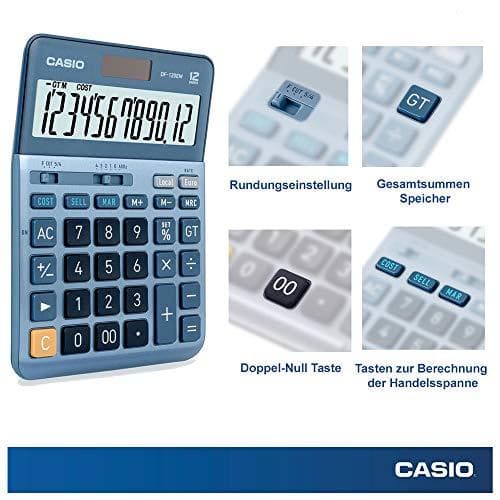 CASIO desktop-beregner DF-120EM, 12-cifret, pris/salg/margin, total sumhukommelse, sol-/batteridrift