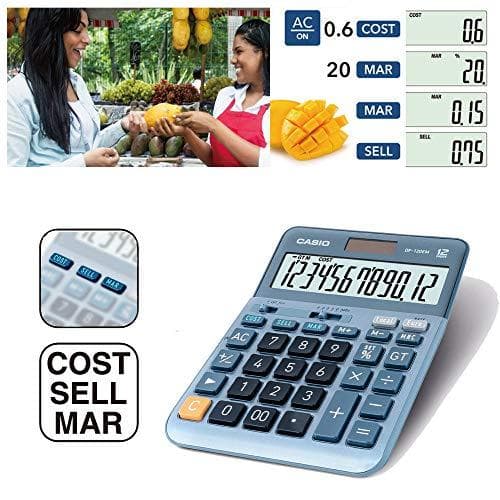 CASIO desktop-beregner DF-120EM, 12-cifret, pris/salg/margin, total sumhukommelse, sol-/batteridrift