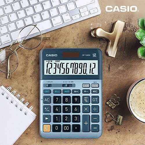 CASIO desktop-beregner DF-120EM, 12-cifret, pris/salg/margin, total sumhukommelse, sol-/batteridrift