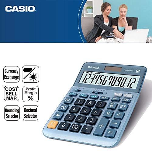 CASIO desktop-beregner DF-120EM, 12-cifret, pris/salg/margin, total sumhukommelse, sol-/batteridrift