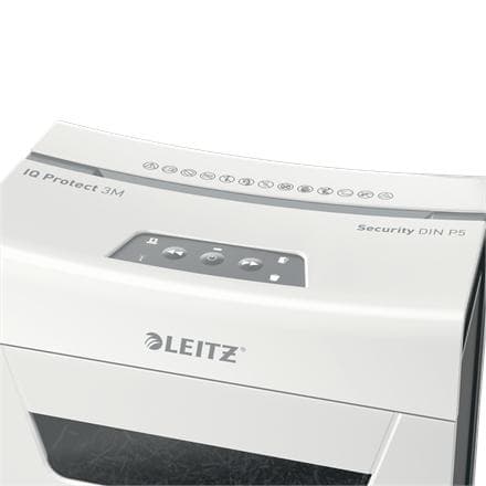 Leitz IQ Protect Premium 3M erittäin hiljainen koti-/kotipaperisilppuri - P-5 mikrosilppuri - jopa 3 arkkia - 10 litran lokero - valkoinen