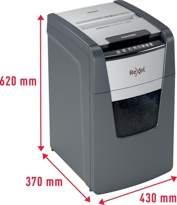 Rexel Optimum AutoFeed+ 150X Whisper Quiet Paperinsilppuri jumiutumisenestotekniikalla kotitoimistoon/kotityöpaikalle - P-4-silppuri - jopa 150 arkkia