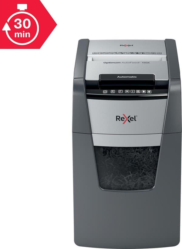 Rexel Optimum AutoFeed+ 150X Whisper Quiet Paperinsilppuri jumiutumisenestotekniikalla kotitoimistoon/kotityöpaikalle - P-4-silppuri - jopa 150 arkkia