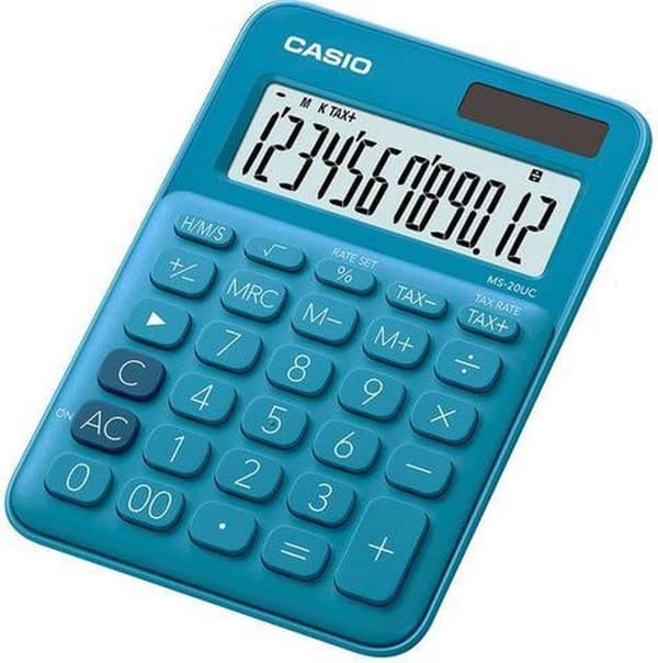 Casio MS-20UC-BU Skrivbordsräknare solcellsdriven, batteridriven Blå Antal displaypositioner: 12