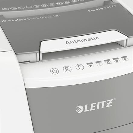 Leitz IQ Autofeed 100 Silent Paperinsilppuri juuttumisenestotekniikalla kotitoimistoon/kotityöpaikalle - P-5 mikrosilppurit - Syöttää jopa 100 A4-arkk