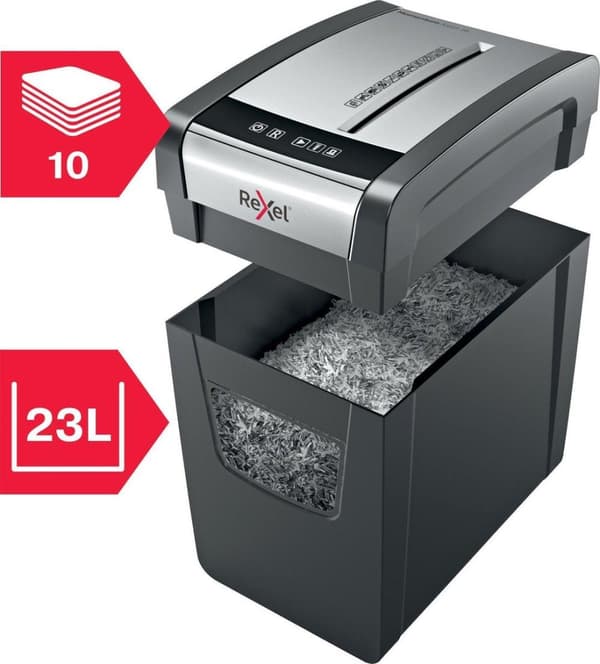 Rexel Silent Shredder Momentum X410-SL Slimline kotiin/työskentelyyn kotona tai toimistossa - P-4 silppuria - Jopa 10 A4-arkkia - Silppua asiakirjoja