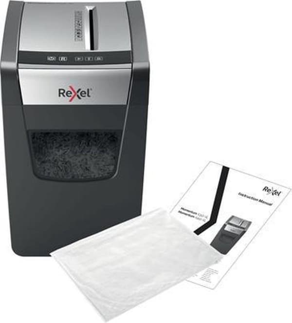 Rexel Silent Shredder Momentum X410-SL Slimline kotiin/työskentelyyn kotona tai toimistossa - P-4 silppuria - Jopa 10 A4-arkkia - Silppua asiakirjoja