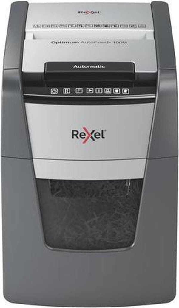 Rexel Optimum AutoFeed+100M Whisper Quiet Paperinsilppuri juuttumisenestotekniikalla kotityöpaikalle - P-5 mikrosilppuri - jopa 100 arkkia - Silppua a