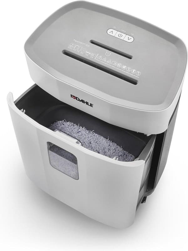Dahle® PaperSAFE 420 - Paperisilppuri - 2x15 mm siru - 25 litran keräilyalusta - Arkkeja max per 10 - P5 - Niitit pankkikortit paperiliittimet CD-levy