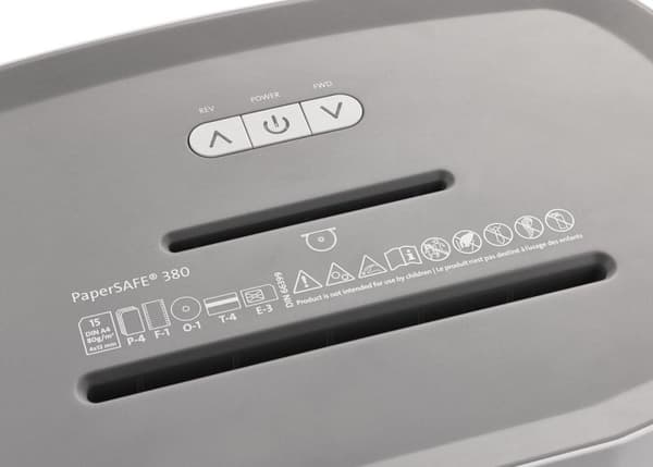 Dahle® PaperSAFE 380 - Paperisilppuri - 4x12 mm silppuri - 25 litran keräilyalusta - Arkkeja enintään 8 kpl - P4 - Pankkikorttien niittejä paperiliitt