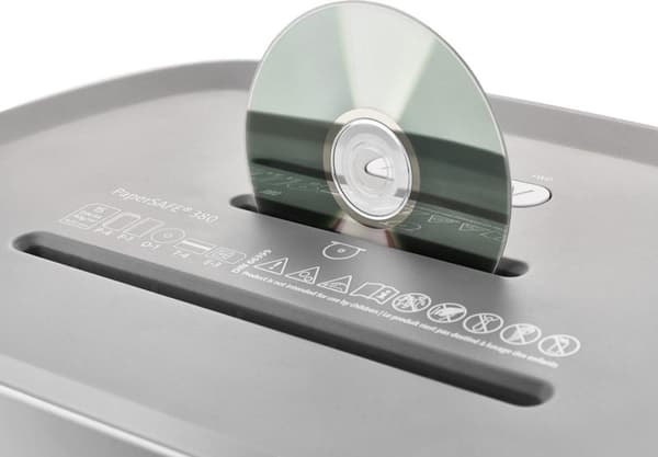 Dahle® PaperSAFE 380 - Paperisilppuri - 4x12 mm silppuri - 25 litran keräilyalusta - Arkkeja enintään 8 kpl - P4 - Pankkikorttien niittejä paperiliitt