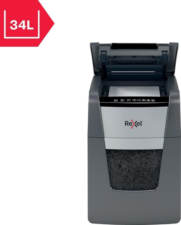 Rexel Optimum AutoFeed+ 100X Whisper Quiet Paperinsilppuri jumiutumisenestotekniikalla kotityöpaikalle - P-4-silppuri - Syöttää jopa 100 arkkia - Silp