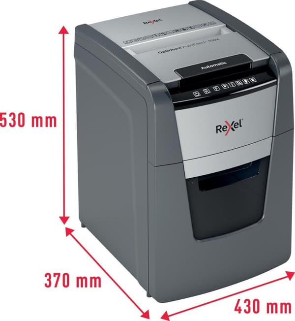 Rexel Optimum AutoFeed+ 100X Whisper Quiet Paperinsilppuri jumiutumisenestotekniikalla kotityöpaikalle - P-4-silppuri - Syöttää jopa 100 arkkia - Silp