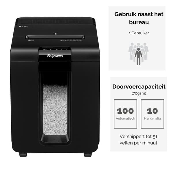 Fellowes Paperinsilppuri AutoMax 100M Mini Shreds P4, 100 arkkia, musta