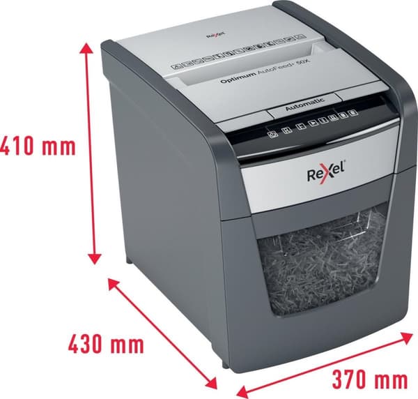 Rexel Optimum AutoFeed+ 50X Whisper Quiet Paperinsilppuri juuttumisenestotekniikalla kotitoimistoon/kotityöpaikalle - P-4-silppurit - Syöttää jopa 50