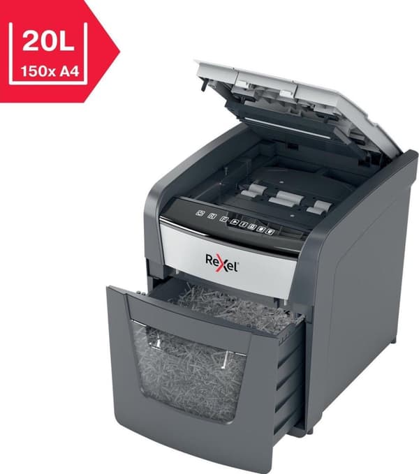 Rexel Optimum AutoFeed+ 50X Whisper Quiet Paperinsilppuri juuttumisenestotekniikalla kotitoimistoon/kotityöpaikalle - P-4-silppurit - Syöttää jopa 50
