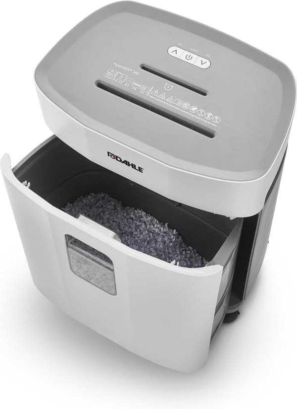 Dahle® PaperSAFE 240 - Paperisilppuri - 4x12 mm silppuri - 25 litran keräilyalusta - Arkkeja max 10 kpl - P4 - Niittejä pankkikortteja paperiliittimiä