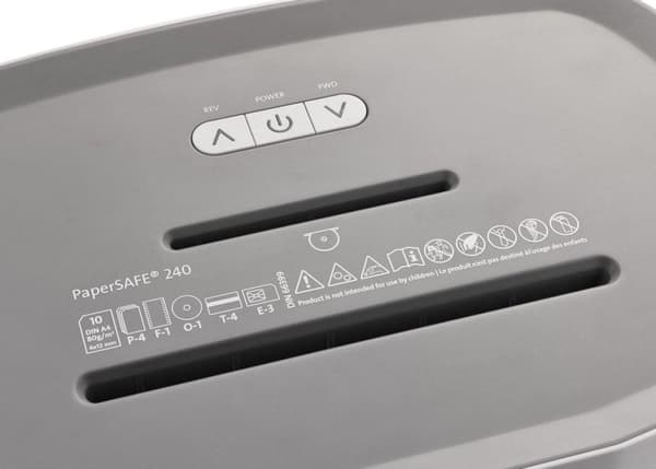 Dahle® PaperSAFE 240 - Paperisilppuri - 4x12 mm silppuri - 25 litran keräilyalusta - Arkkeja max 10 kpl - P4 - Niittejä pankkikortteja paperiliittimiä